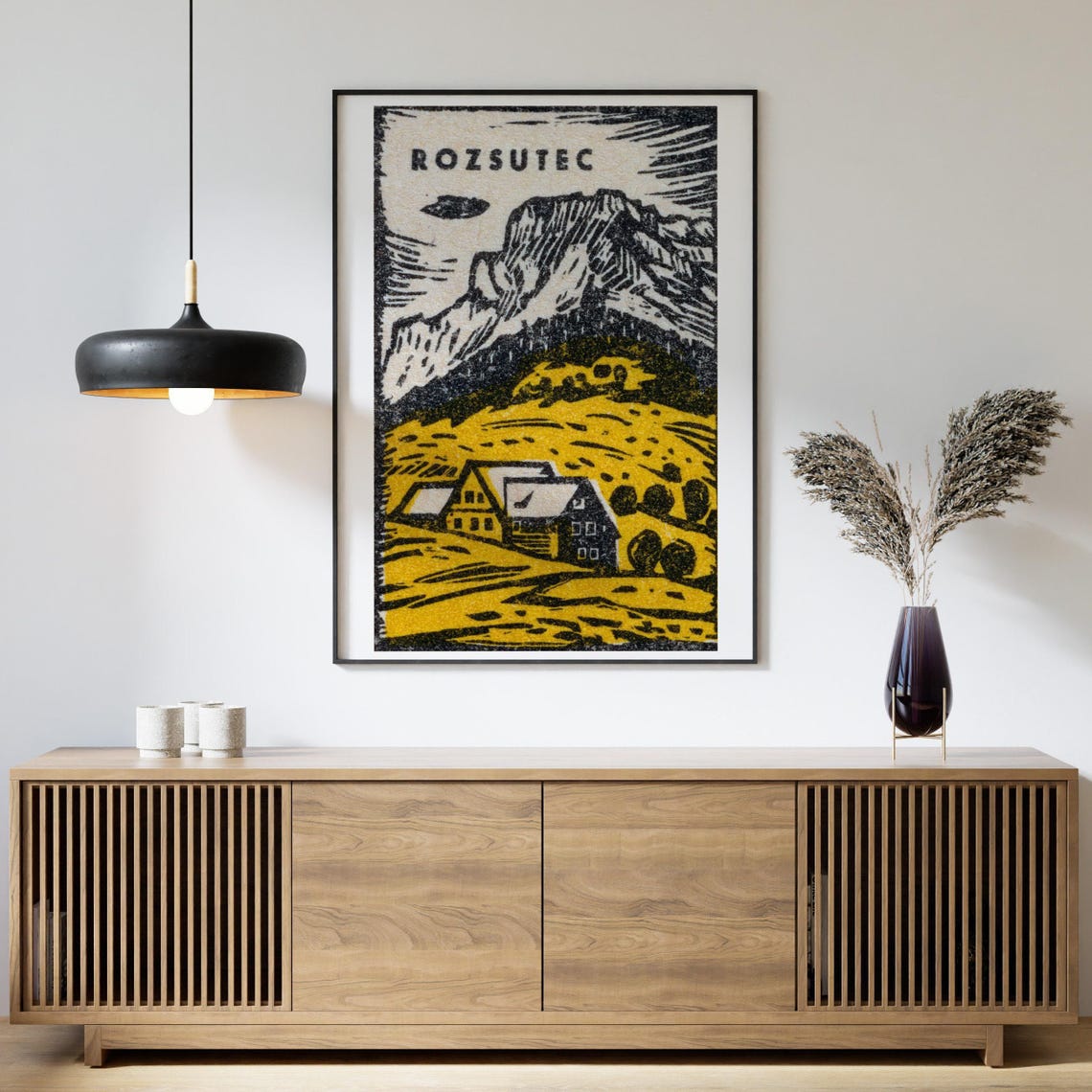 Rozsutec Mountain Cabin Woodcut Style Vintage Czech Art Poster - Image 4