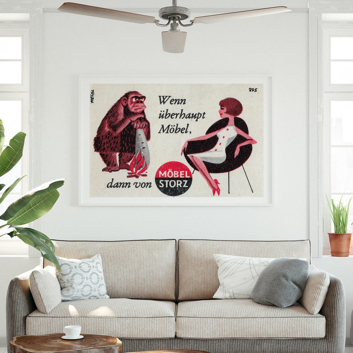 Mobel Storz German Furniture Caveman Advertisement Vintage Art Poster - Image 3