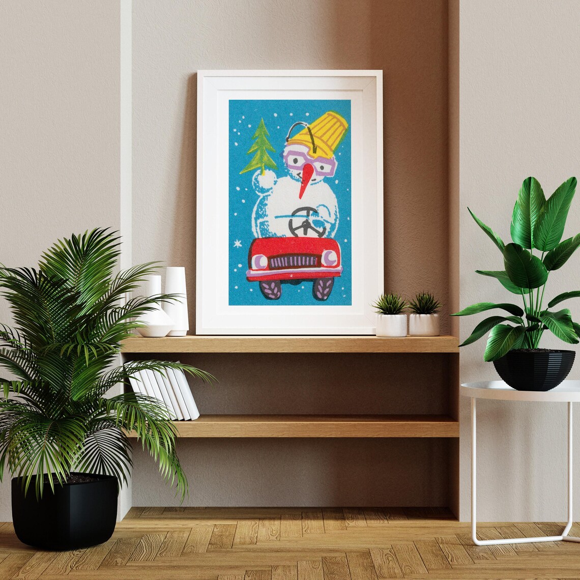 Christmas Snowman In Car Vintage Poster Print - Image 2