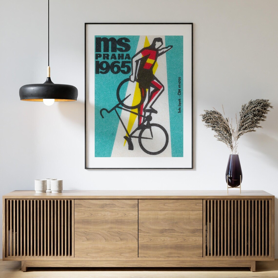 Man Riding Backwards on Bicycle, Vintage Czech Poster - Image 4