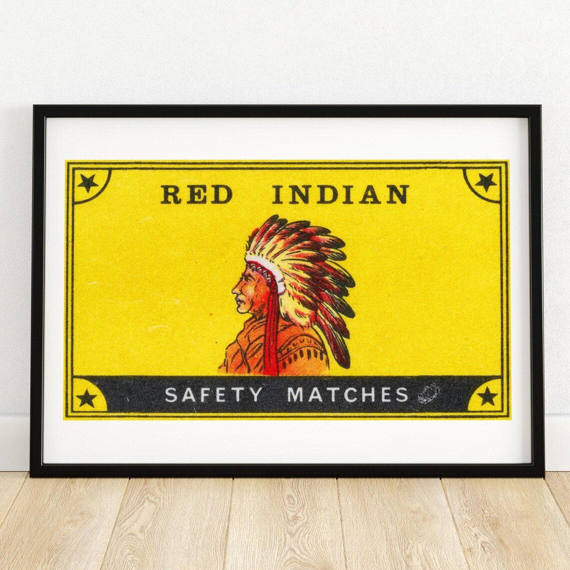 Native Chief Headdress Red Indian Safety Matches Vintage Poster