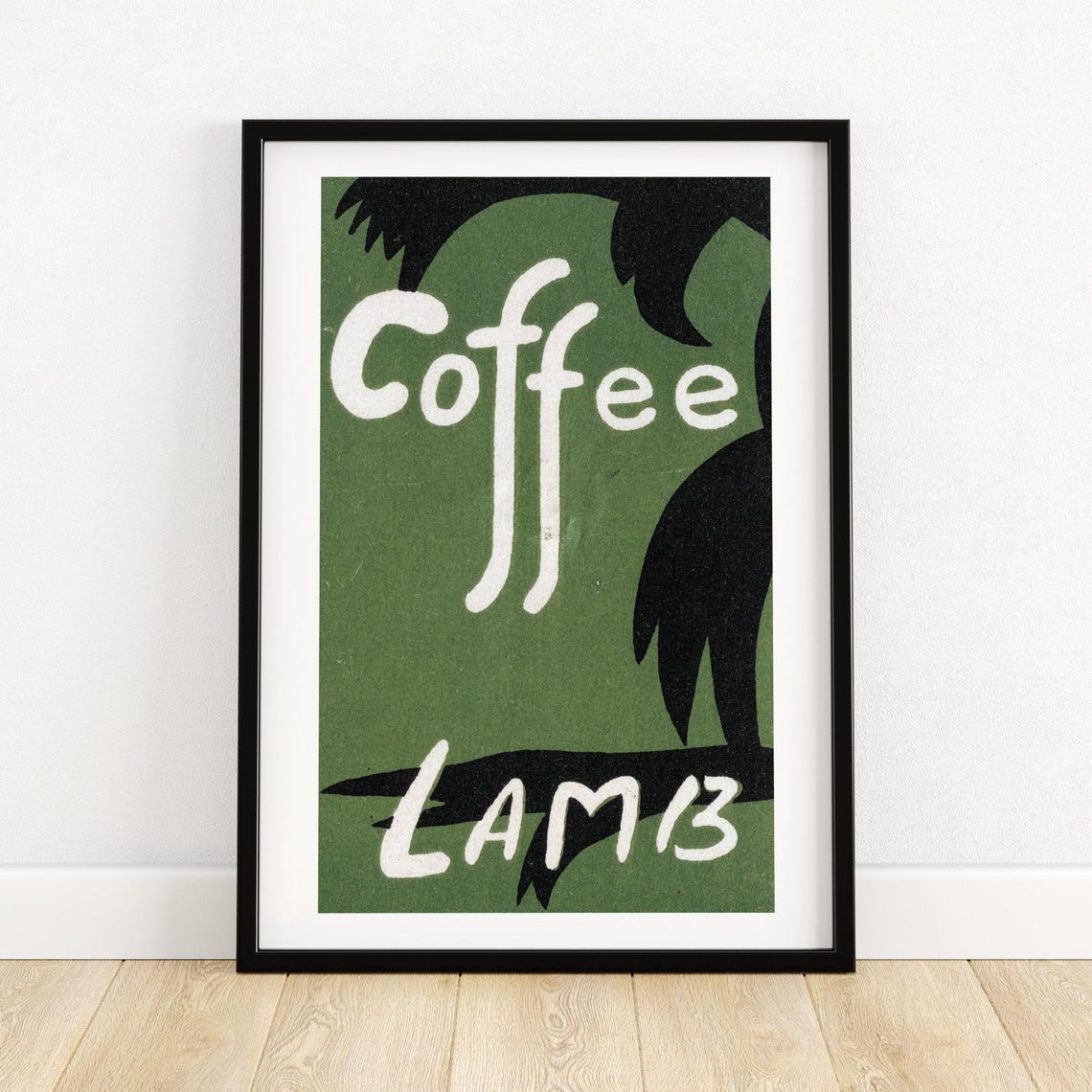 Coffee Lamb Vintage Matchbox Label Bold Hand Lettering Poster