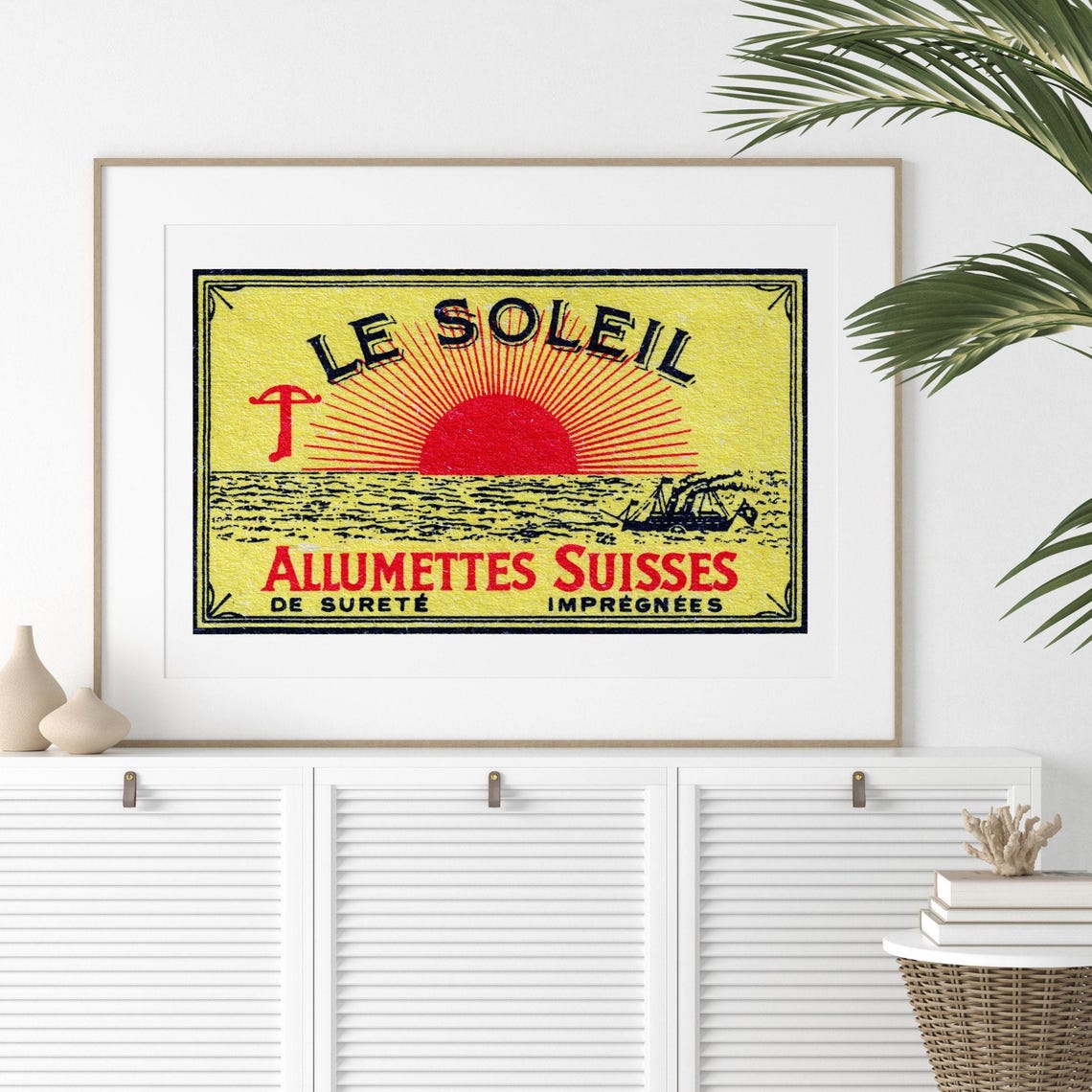 Le Soleil Sunrise Over Ocean Ship Vintage Swiss Match Label Poster - Image 2