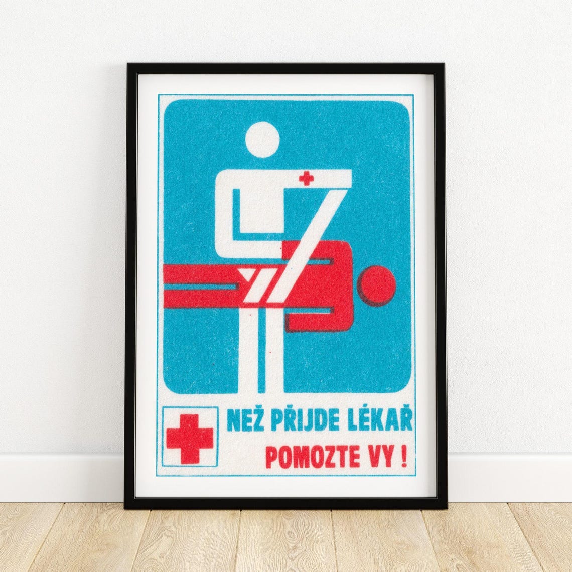First Aid Before Doctor Comes Czech Red Cross Vintage Label Print
