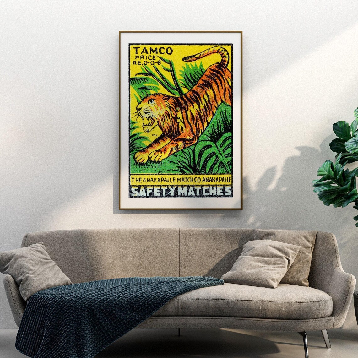 Tamco Tiger Safety Matches Vintage Jungle Tiger Matchbox Label Poster - Image 3