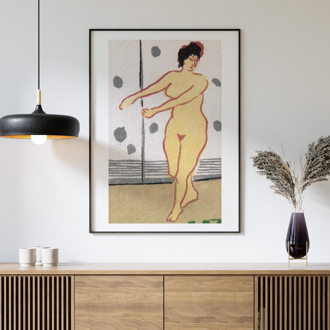 Dancing Nude Woman Vintage Matchbox Art Minimalist Modernist Illustration Poster - Image 4