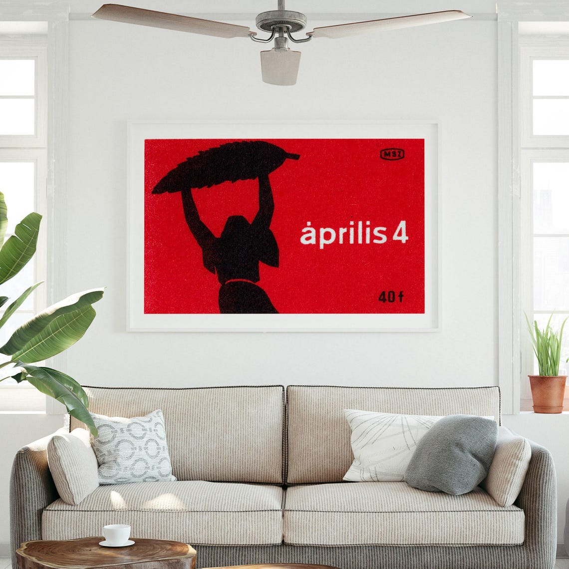 Április 4 Hungarian Woman Sheaf Red Silhouette Vintage Label Poster - Image 3