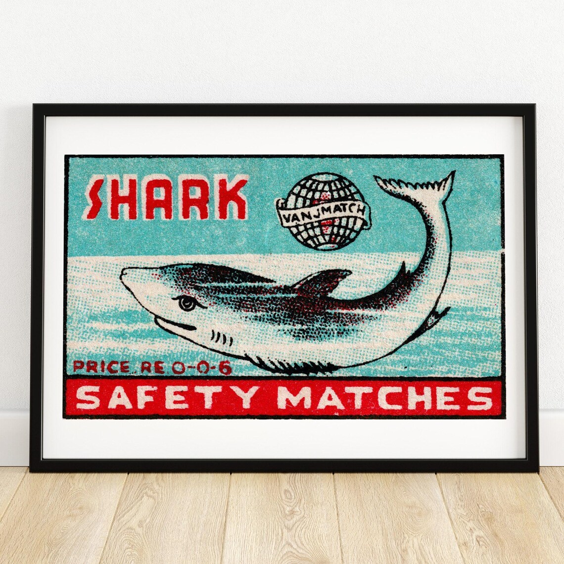 Swimming Shark Vintage India Travel Poster Print