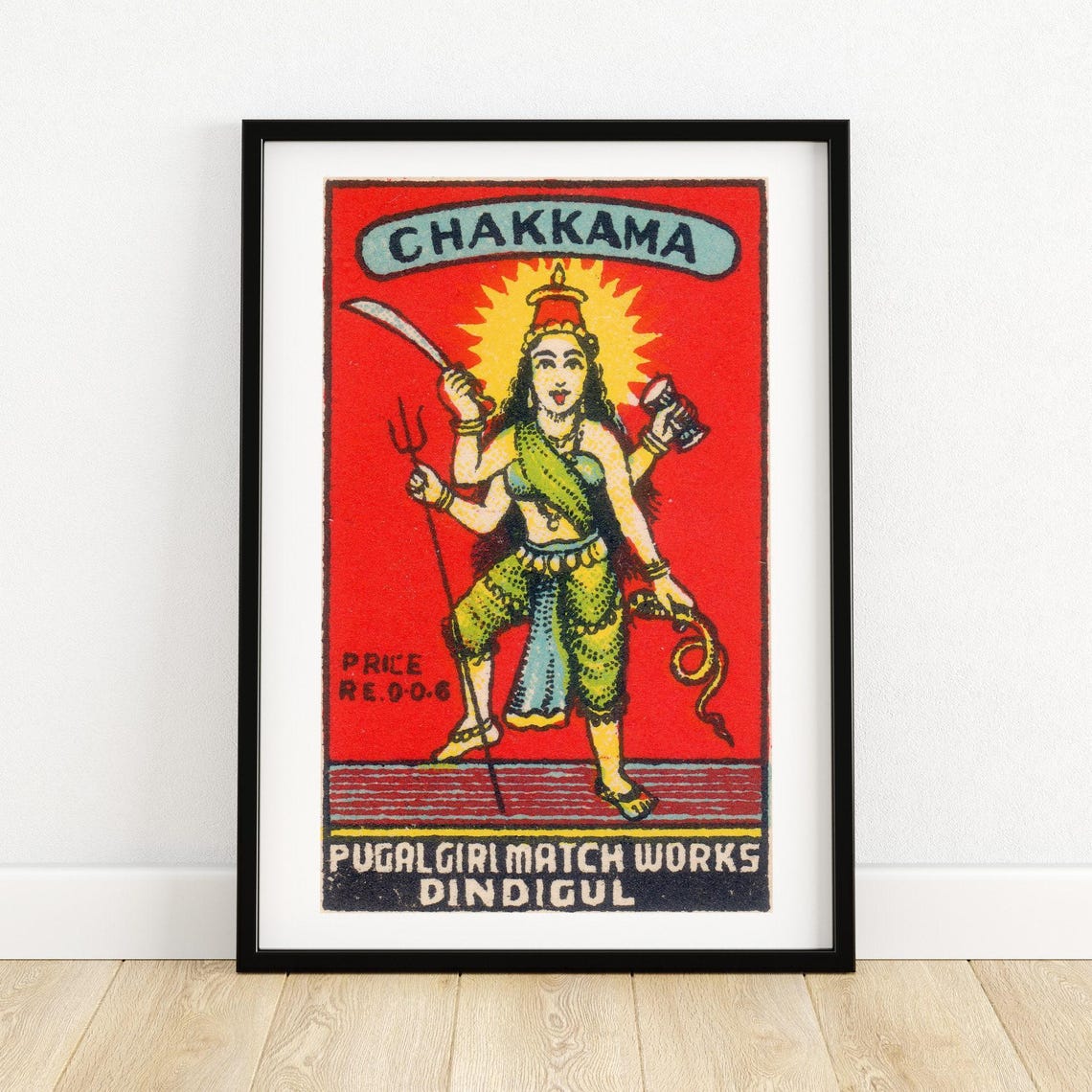 Chakkama Hindu Goddess Vintage Indian Matchbox Label Art Poster