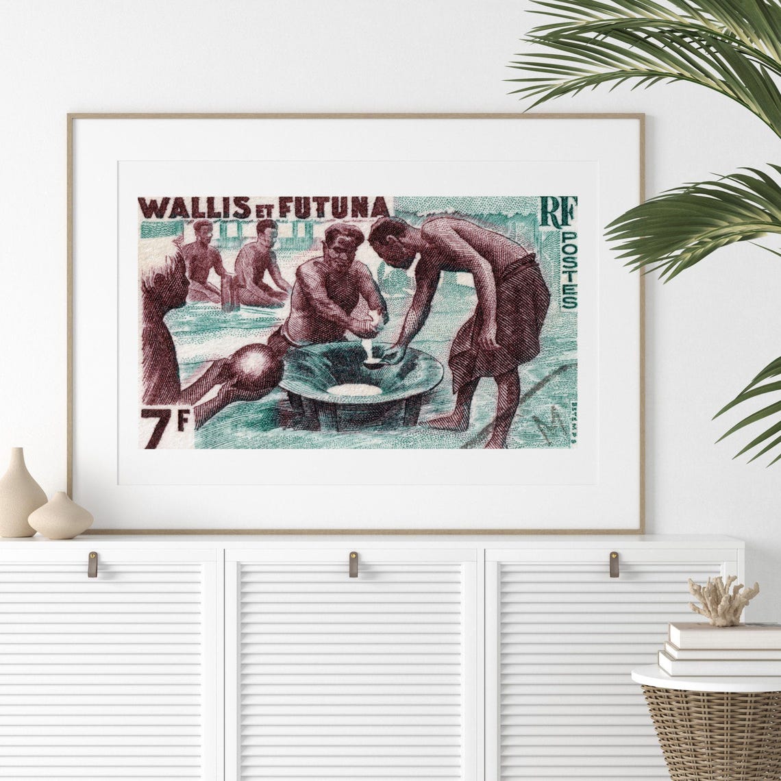 Wallis and Futuna Traditional Cooking Vintage Pacific Stamp Art Poster - Image 2