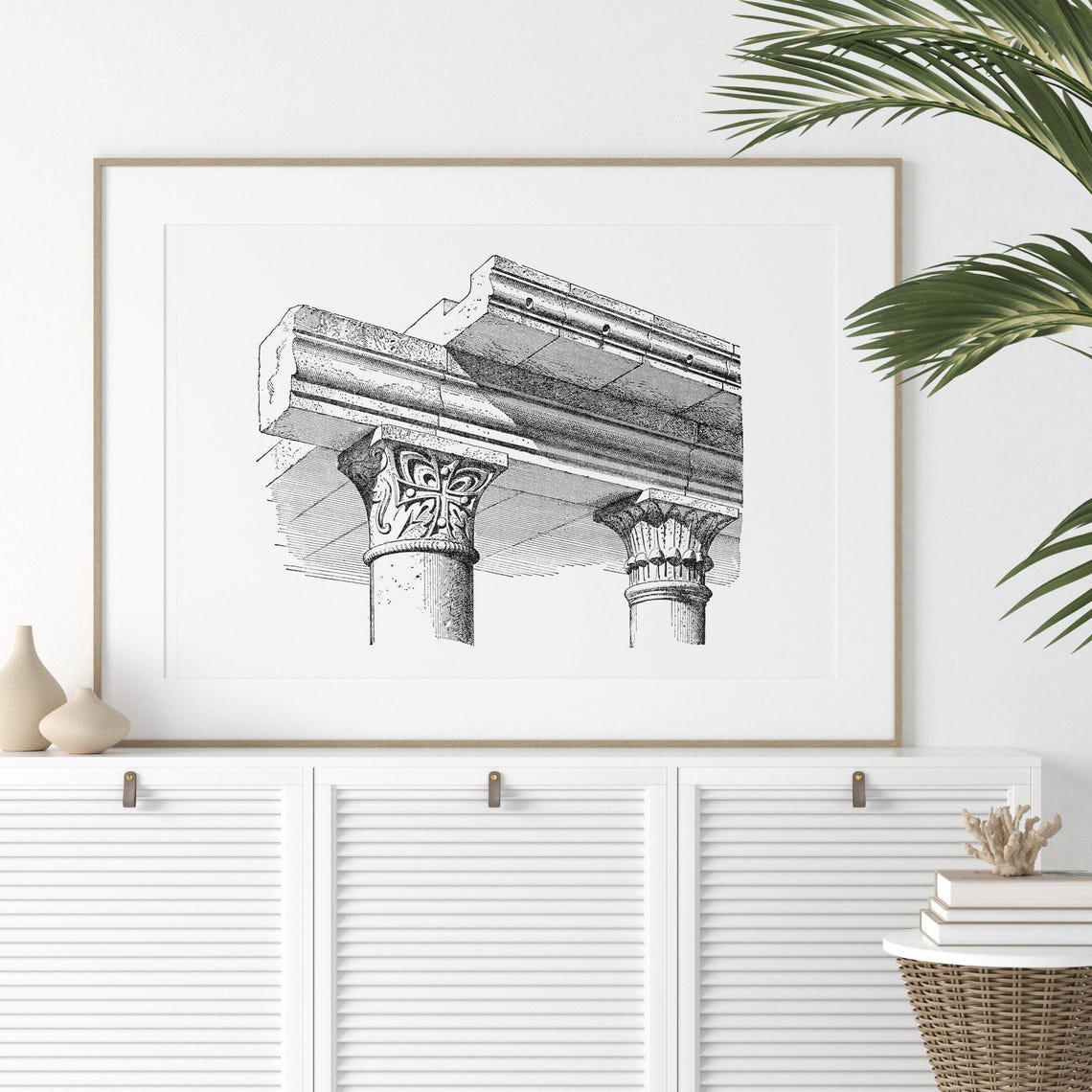 Stone Roof Support Columns Syria Carved Capital Illustration Poster - Image 2