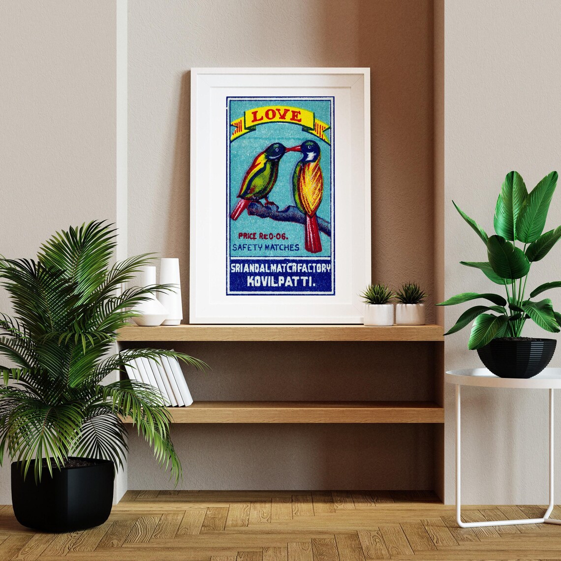 Two Lovebirds Matchbox Vintage India Poster Print - Image 2