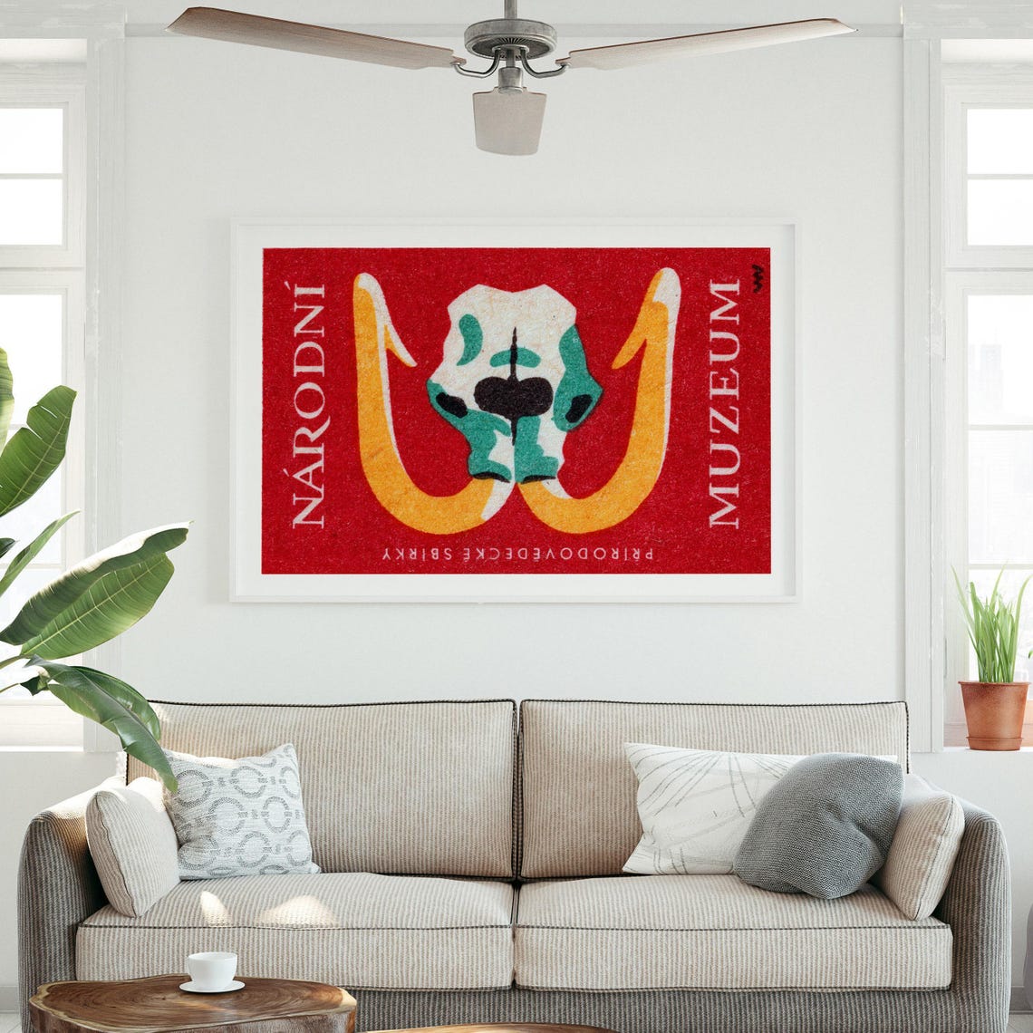 Narodni Muzeum Mammoth Skull Red Czech Matchbox Label Art Poster - Image 3