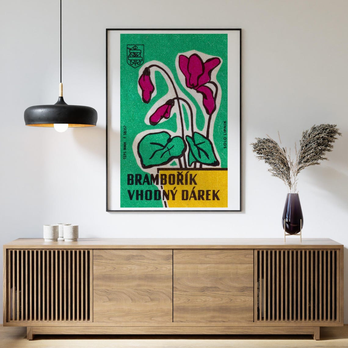 Brambořík Cyclamen Flower Czech Gift Theme Vintage Matchbox Art Poster - Image 4
