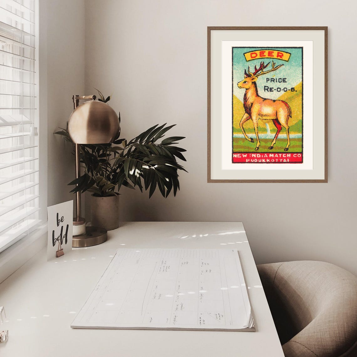 Deer Stag New India Match Co Pudukkottai Vintage Indian Poster - Image 2