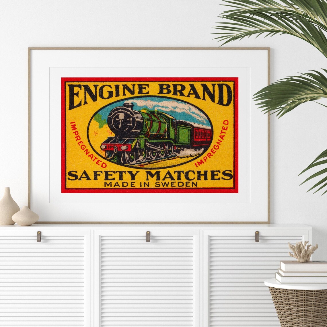 Engine Brand Safety Matches Vintage Swedish Steam Train Label Poster - Image 2