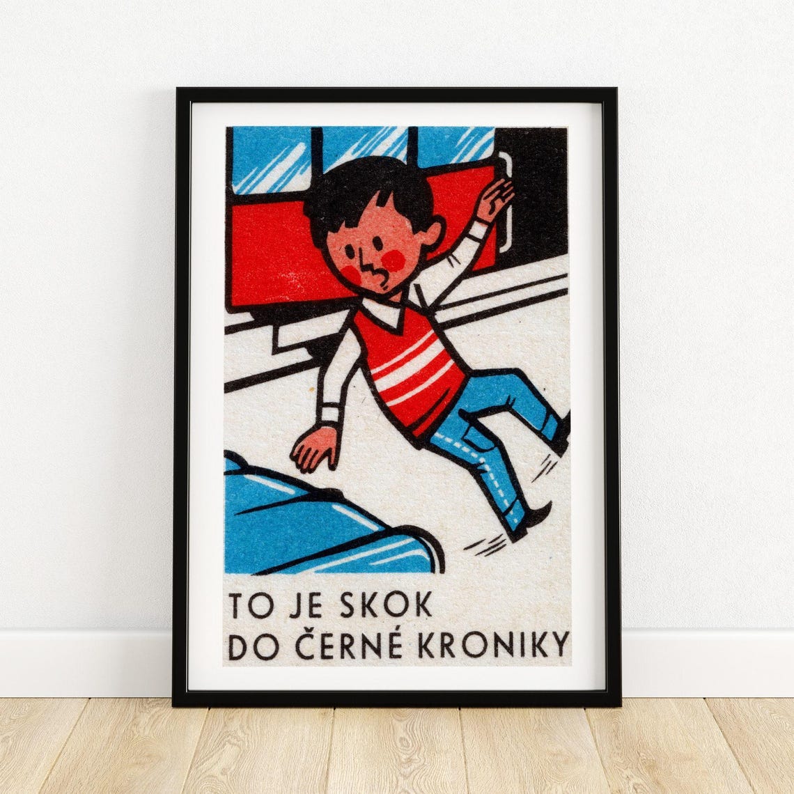 Boy Falling From Train Black Chronicle Safety Vintage Poster