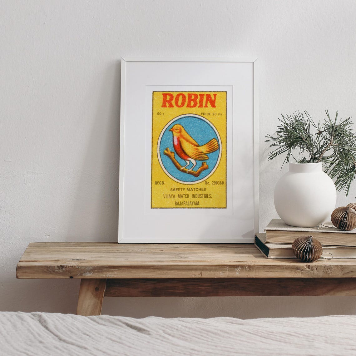 Robin Bird Vintage Indian Safety Matches Label Artwork Poster - Image 3
