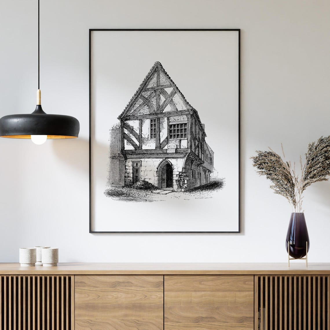 Historic Newgate York Half Timbered Medieval House Engraving Print - Image 4