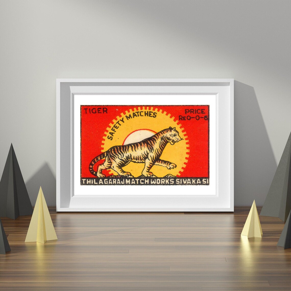 Indian Tiger Safety Matches Label Walking Tiger Red Vintage Poster - Image 4