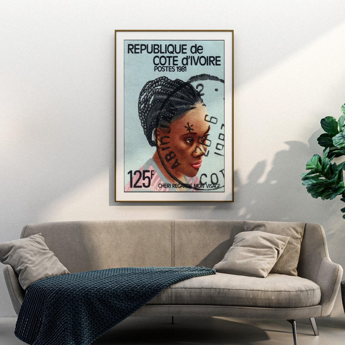 Cote d'Ivoire 1981 Stamp Braided Hair Portrait Vintage Poster - Image 3