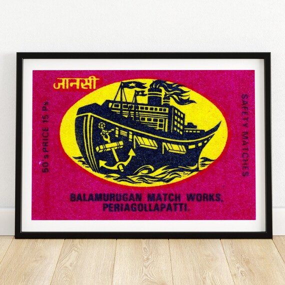 Black Boat Matchbox Print Aesthetic Wall Art Vintage India Art Matchbox Wall Poster Vintage Poster Print