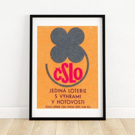 Czech CSLO Lottery Cash Prize Lucky Vintage Matchbox Label Poster