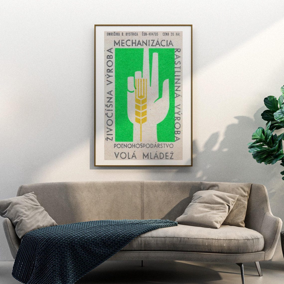 Czech Wheat Stalk Farming Mechanization Matchbox Label Poster - Image 3