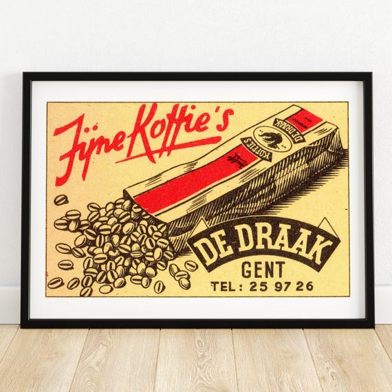 Fijne Koffie De Draak Poster Mid Century Coffee Art Vintage Belgian Advertisement Print Collectible Wall Decor A4