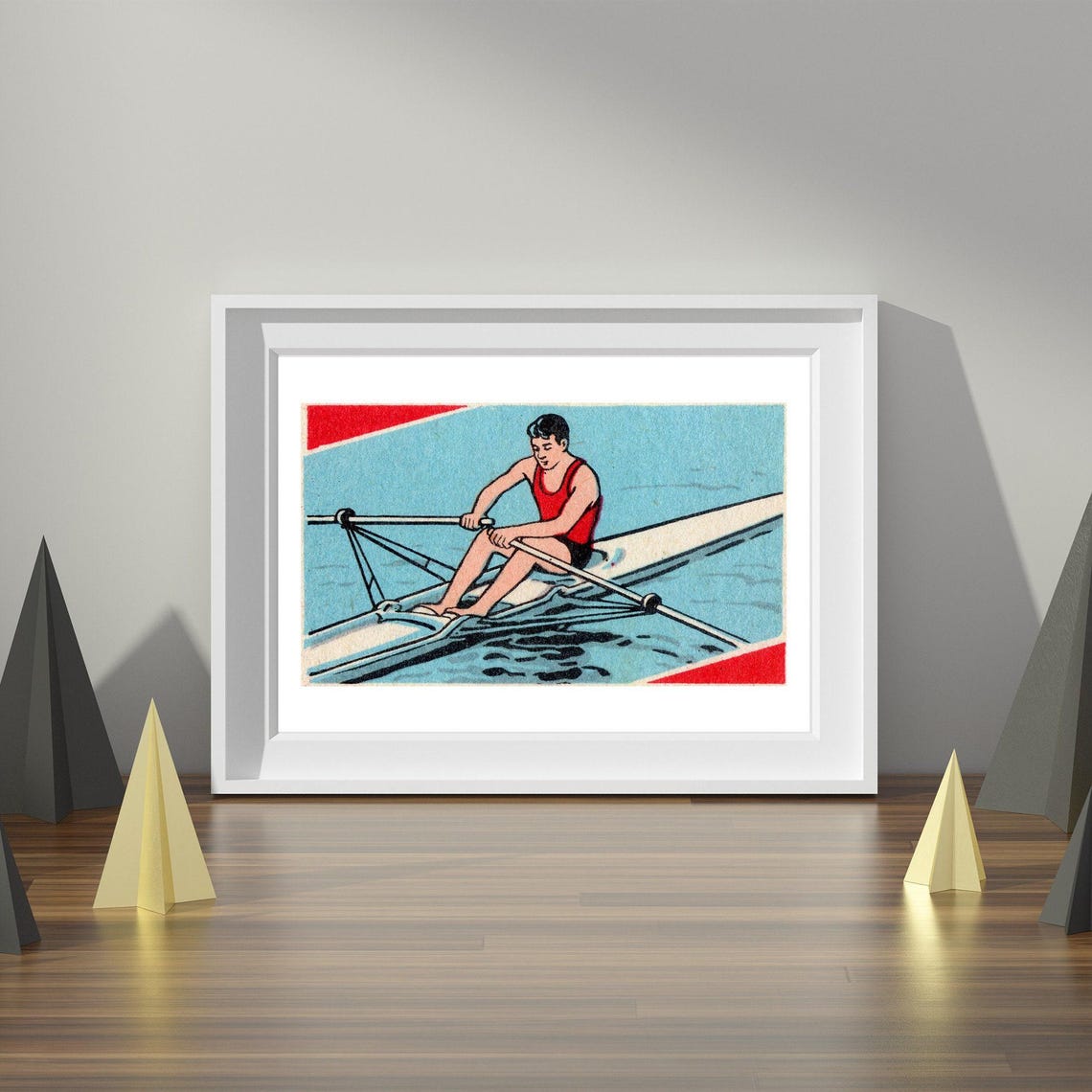 Vintage Rower Single Scull Blue Water Retro Sports Matchbox Poster - Image 4