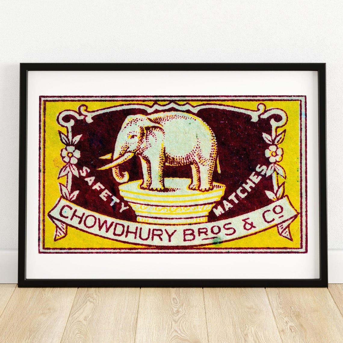 Elephant Chowdhury Bros Vintage Indian Matchbox Label Poster