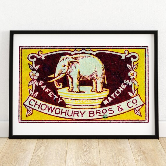 Elephant Chowdhury Bros Vintage Indian Matchbox Label Poster