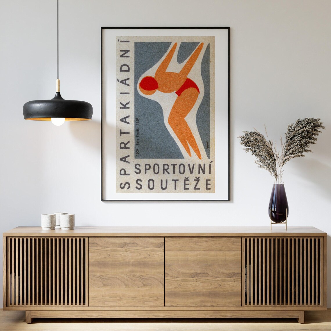 Swimmer Diving Into Water Vintage Czech Art Poster - Image 4