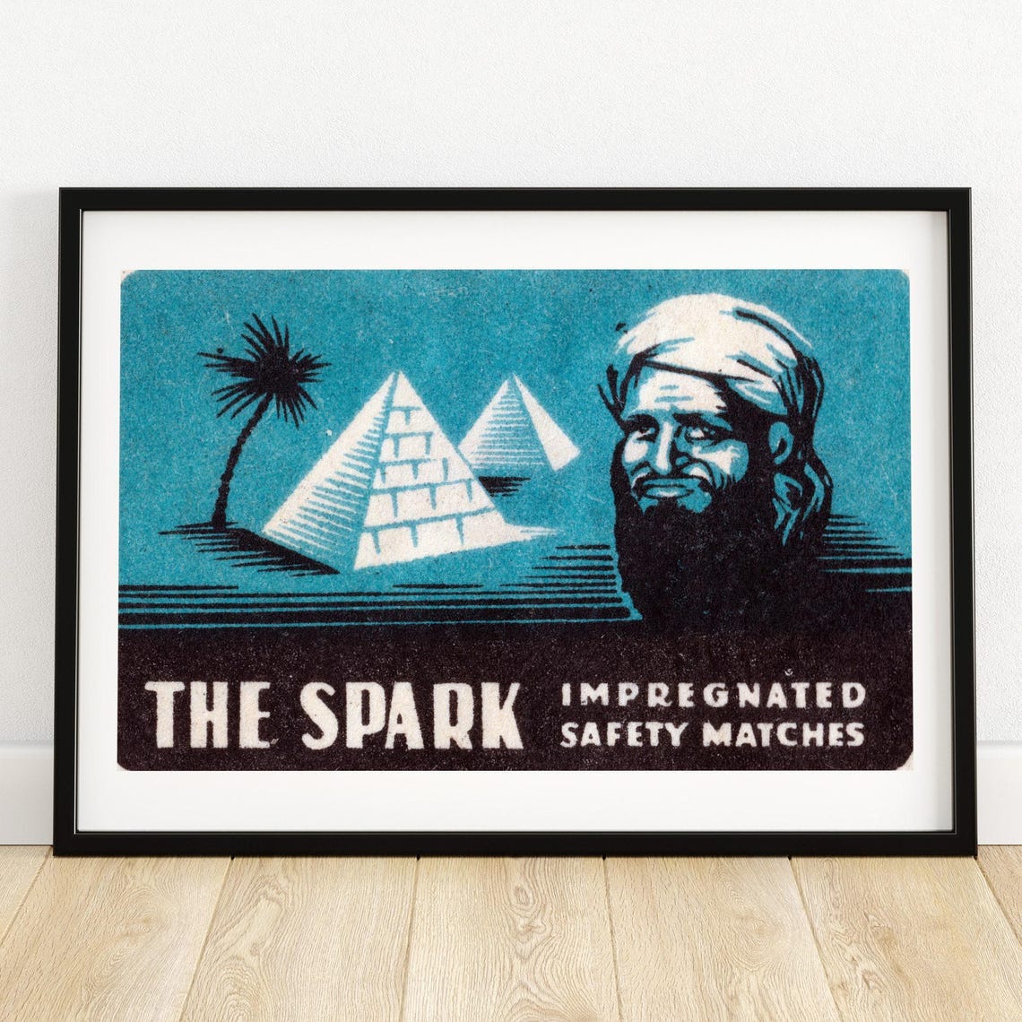 The Spark Pyramids Arab Man Vintage Safety Matches Label Poster