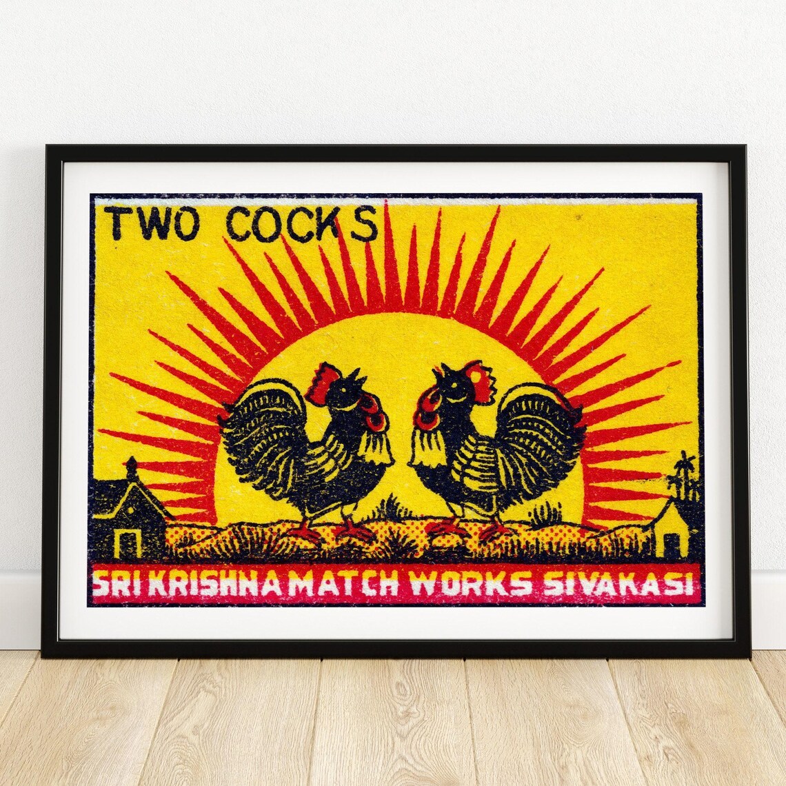 Two Roosters Vintage India Art Poster Print