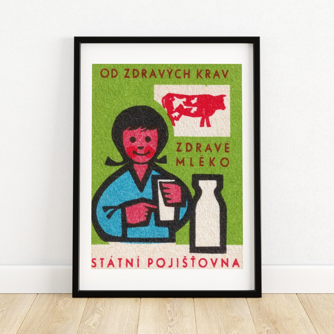 Healthy Cows Healthy Milk Vintage Czech Matchbox Label Art Poster