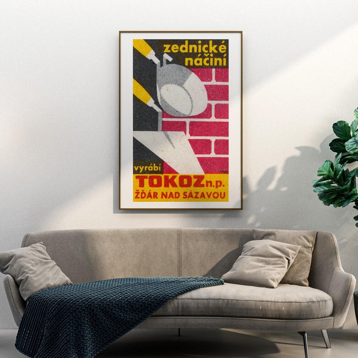 Bricklaying Construction Matchbox Vintage Czech Poster - Image 3