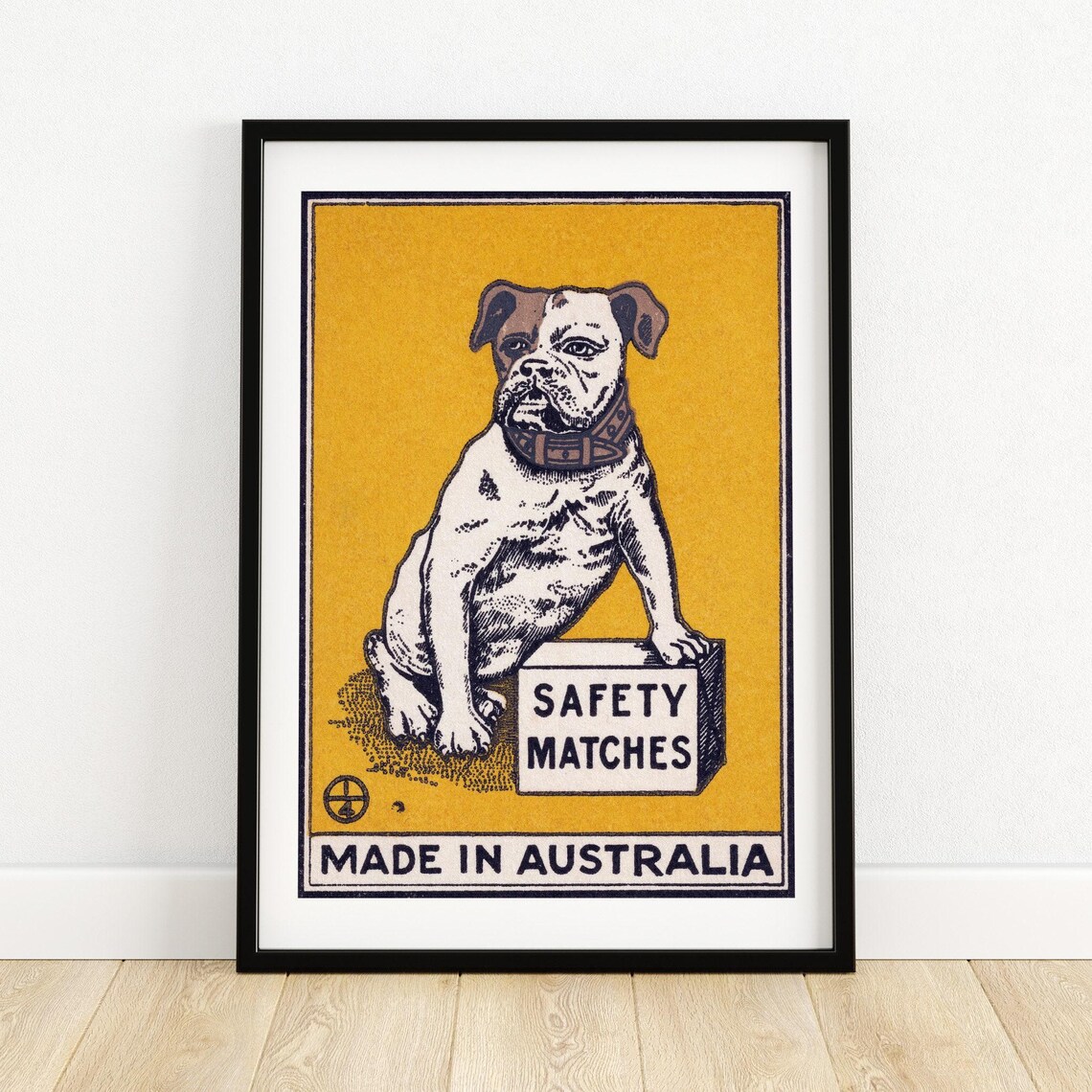Bulldog Standing on Safety Matches Box Vintage Australia Poster
