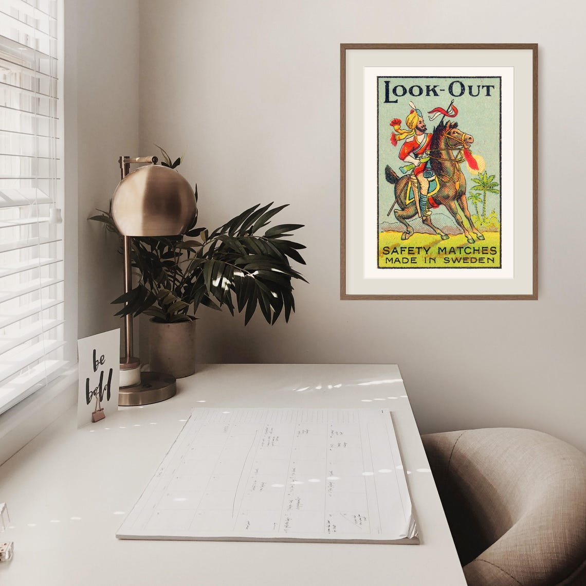Look Out Turbaned Horseman Spear Swedish Match Label Vintage Poster - Image 2