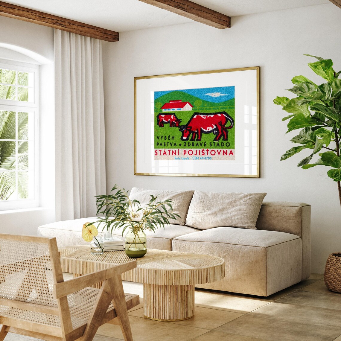 Statni Pojistovna Czech Red Cows Farm Vintage Insurance Ad Poster - Image 4