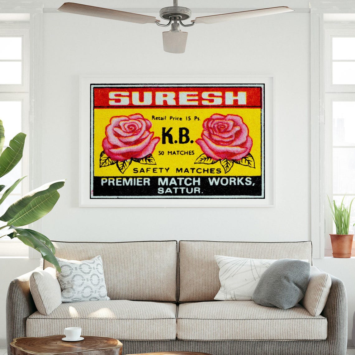 Suresh Two Pink Roses Premier Match Works Sattur Label Poster - Image 3