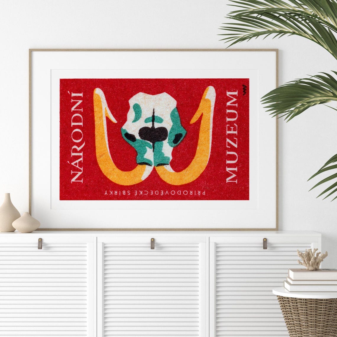 Narodni Muzeum Mammoth Skull Red Czech Matchbox Label Art Poster - Image 2