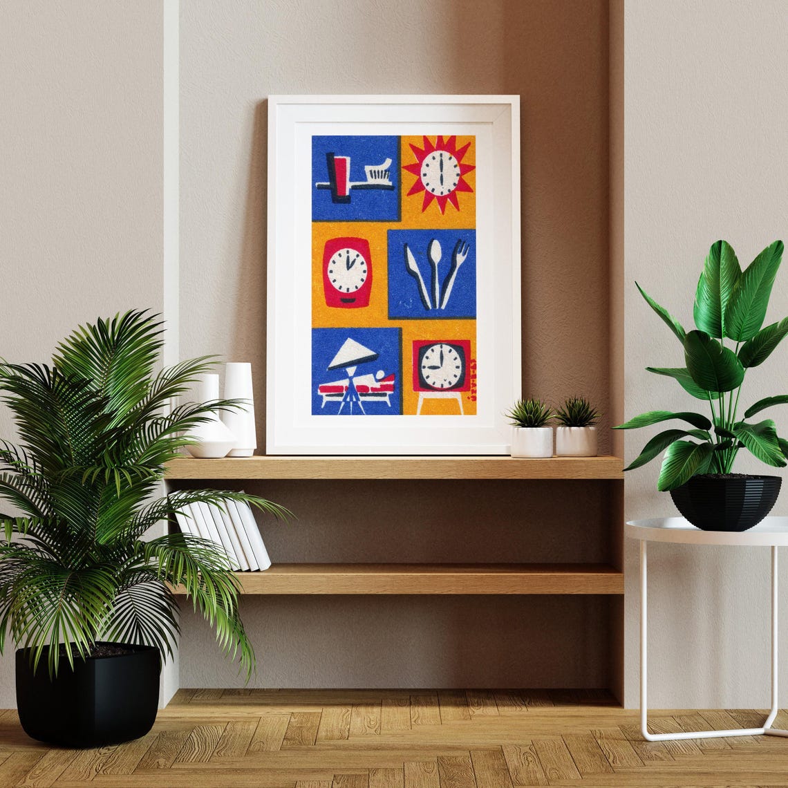 Daily Routine Clocks Vintage Mid Century Matchbox Label Art Poster - Image 2