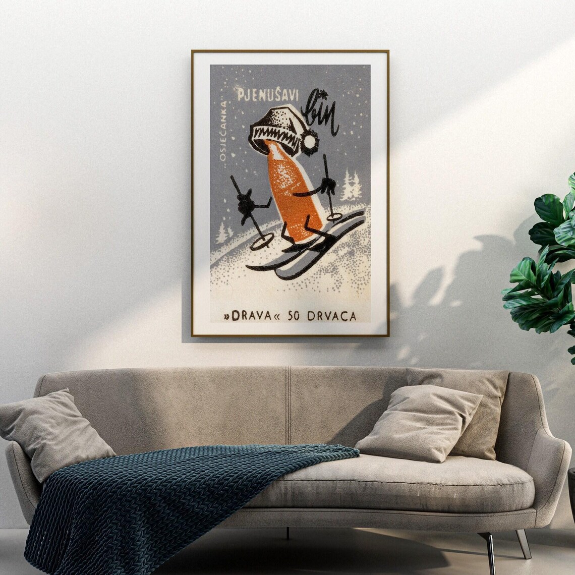 Skiing Beer Matchbox Vintage Eastern Europe Poster - Image 3
