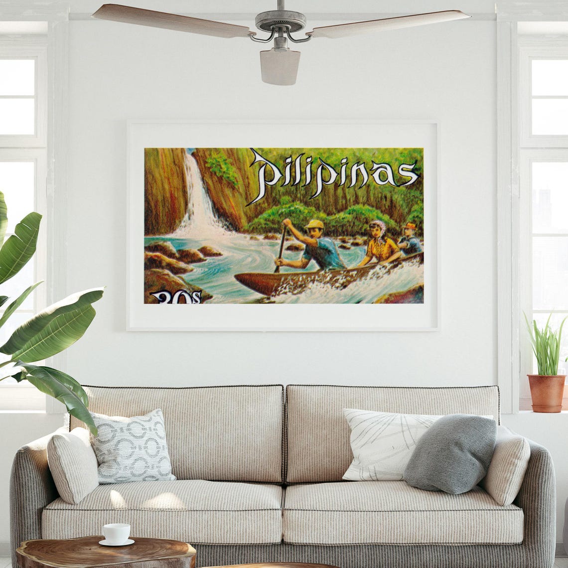 Pilipinas Whitewater Rapids Canoe Vintage Philippine Stamp Art Poster - Image 3