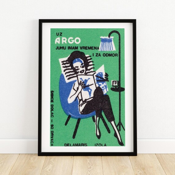 Yugoslavian Argo Matchbox Label Woman Reading in Armchair Vintage Style Poster