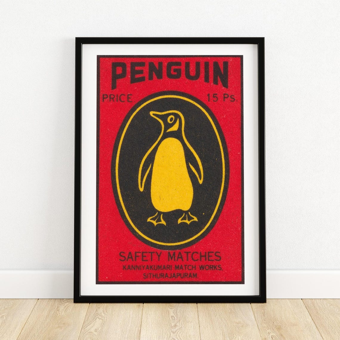 Penguin Safety Matches Indian Red Vintage Matchbox Label Art Poster