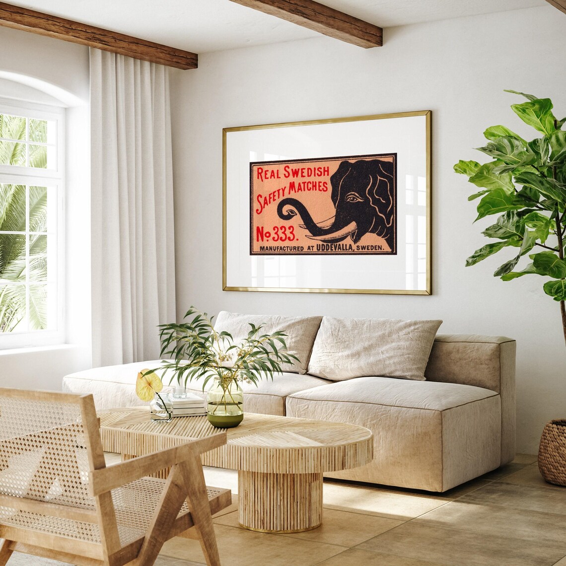 Black Elephant Matchbox Print, Vintage Sweden Poster - Image 4