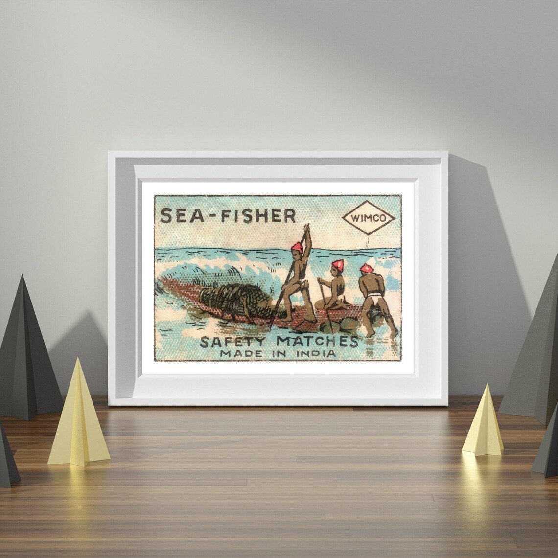 Sea-Fisher Wimco Safety Matches Made in India Vintage Label Art Poster - Image 4