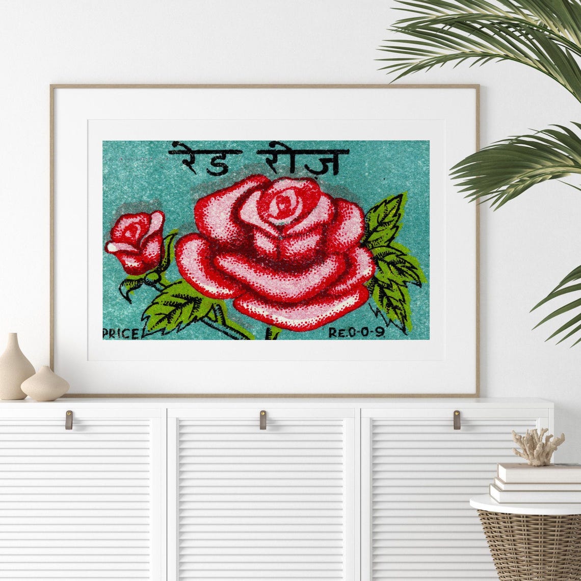 Pink Roses Vintage Indian Matchbox Label Red Rose Style Art Print - Image 2
